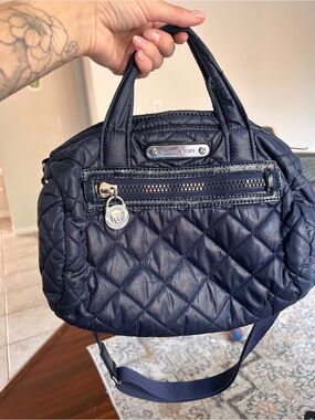 Michael Kors - Quilted Barrel Sadie Blue Nylon Handbag/Mini Duffle Crossbody